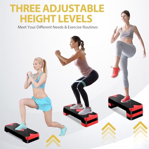 HomGarden Adjustable Workout Aerobic Stepper in Fitness & Exercise Step Platform Trainer Stepper w/Risers Adjust 4"-6''-8'' - color: Red