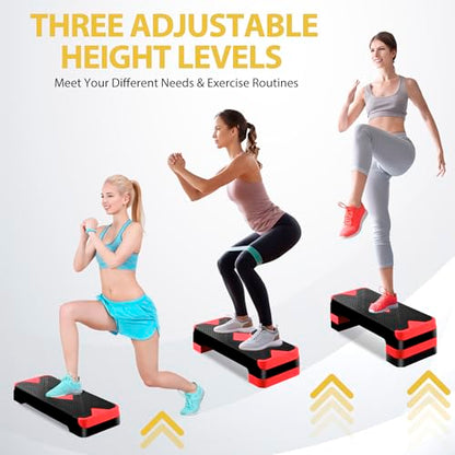 HomGarden Adjustable Workout Aerobic Stepper in Fitness & Exercise Step Platform Trainer Stepper w/Risers Adjust 4"-6''-8'' - color: Red