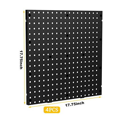 Pegboard Smith 17.75"x17.75" Black Plastic Pegboard Panels, Garage Tool Organization Peg Board, Set of 4