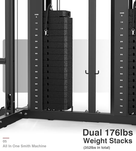 DONOW Smith Machine with Weight Stacks Home Gym System Cable Crossover | Multi Function, All in One, Heavy Duty, Lat Pulldown Bench, Hip Thrust Attachment, Smooth Smith Bar and Cable System - color: Standard Weight