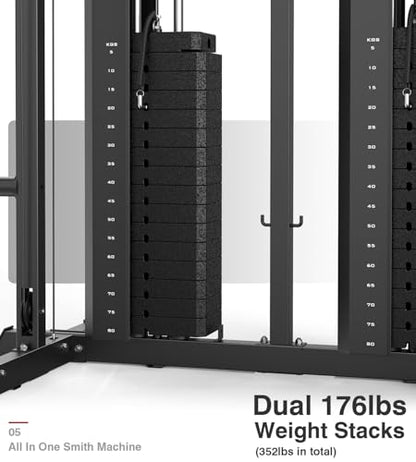 DONOW Smith Machine with Weight Stacks Home Gym System Cable Crossover | Multi Function, All in One, Heavy Duty, Lat Pulldown Bench, Hip Thrust Attachment, Smooth Smith Bar and Cable System - color: Standard Weight