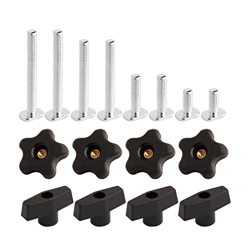 POWERTEC 71121V T Track Knob Kit w/Threaded Knobs and 5/16”-18 T Track Bolts, 16 Piece Set, T Track Accessories for Woodworking Jigs and Fixtures - size: 5/16”-18 threaded, 16 Piece Set, style: Knob Kits