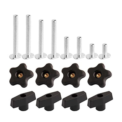 POWERTEC 71121V T Track Knob Kit w/Threaded Knobs and 5/16”-18 T Track Bolts, 16 Piece Set, T Track Accessories for Woodworking Jigs and Fixtures - size: 5/16”-18 threaded, 16 Piece Set, style: Knob Kits