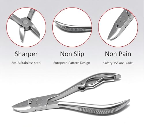 Podiatrist Nail Clippers, Professional Thick & Ingrown Toenail Clippers for Men & Seniors,Pedicure Clippers Toenail Cutters, Super Sharp Curved Blade Grooming Tool - color: Silver