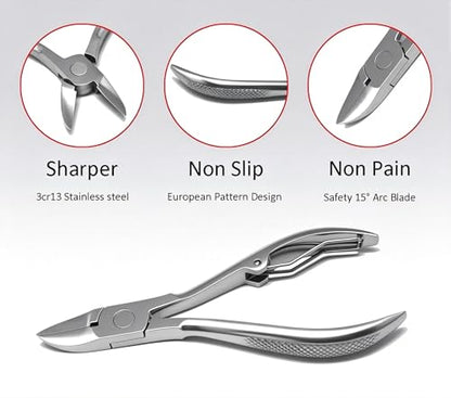 Podiatrist Nail Clippers, Professional Thick & Ingrown Toenail Clippers for Men & Seniors,Pedicure Clippers Toenail Cutters, Super Sharp Curved Blade Grooming Tool - color: Silver