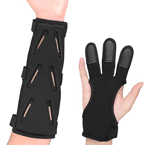 Archery Lightweight Finger Tab Gloves & Arm Guard Adjustable Arm Protector for Hunting Target Shooting Accessory Recurve Bow Compound Bow - size: Medium