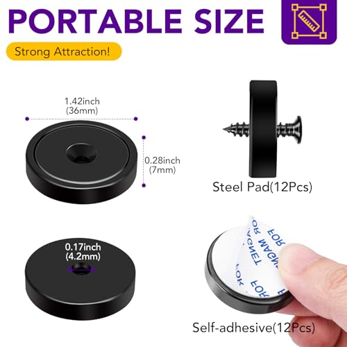Strong Rare Earth Neodymium Magnets with Screws, 150Lbs, 12 Pack | Heavy Duty Disc Cup Magnets with Countersunk Hole and Adhesive Backing for Kitchen, Tool Room, and Wall Hanging - size: 1.42 inch