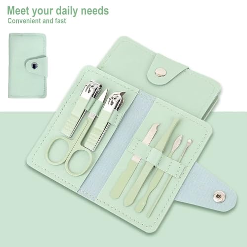 7 -Piece Manicure & Pedicure Kit with Portable PU Leather Case, Stainless Steel Nail Care Tools Set for Home & Travel (Pink/Purple/Green Options) - color: Green