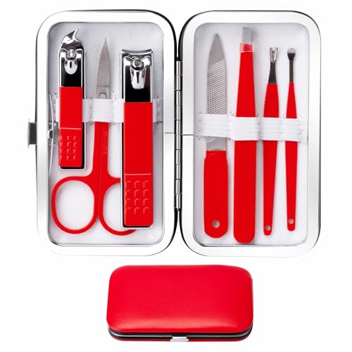 Nail Clippers for Women Manicure Kit Men Manicure Tool Nail Care Set | Nail Clipper Set Toenail Fingernail Travel Nail Clippers Kit Personal Care Tools with Travel Case Nail Grooming Kit Gifts - color: Red