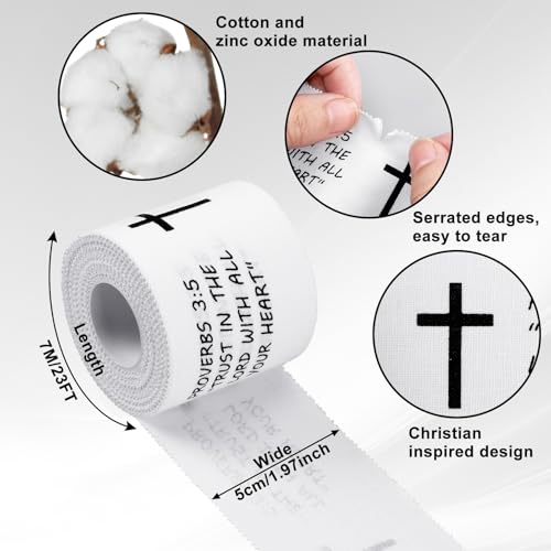 MiniInflat 2 Pcs Christian Cross Athletic Tape Sports Tape 2in x 23ft Religion Jesus Wrist Wrap for Soccer Football Baseball, Gift for Graduation Teacher Nurses Week Pentecost(White,Proverbs) - color: White, style: Proverbs