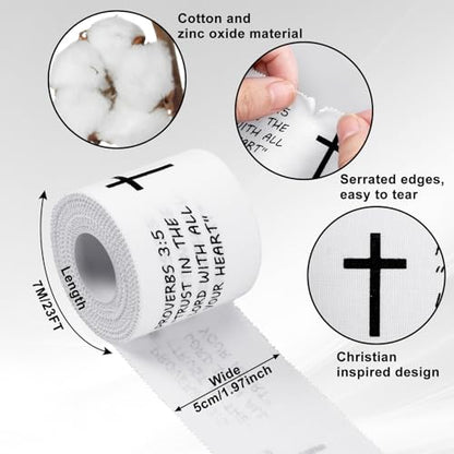 MiniInflat 2 Pcs Christian Cross Athletic Tape Sports Tape 2in x 23ft Religion Jesus Wrist Wrap for Soccer Football Baseball, Gift for Graduation Teacher Nurses Week Pentecost(White,Proverbs) - color: White, style: Proverbs