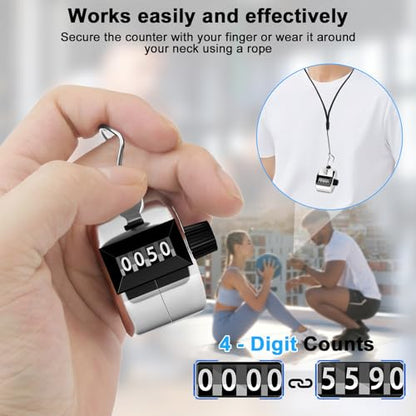 Decymis 2 Pack Clicker Counter, Metal Hand Tally Counter Clicker, Silver | 4 Digit Mechanical Palm Click Counter for Counting Numbers, Coaching, Sports Events