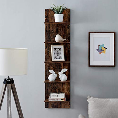 Danya B. Decorative Wall Mount Vertical Shelving Unit – Modern 5-Tier Column Shelves – Pine Grain Finish
