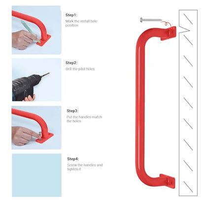 ESPETS 17 Inch 6 Pieces Red Outdoor Metal Safety Playground Handles | Weather-resistence Playground Equipment, Swing Set Attachment Grab Handle, Indoor and outdoor use Monkey Bars - color: Red -6 Pcs