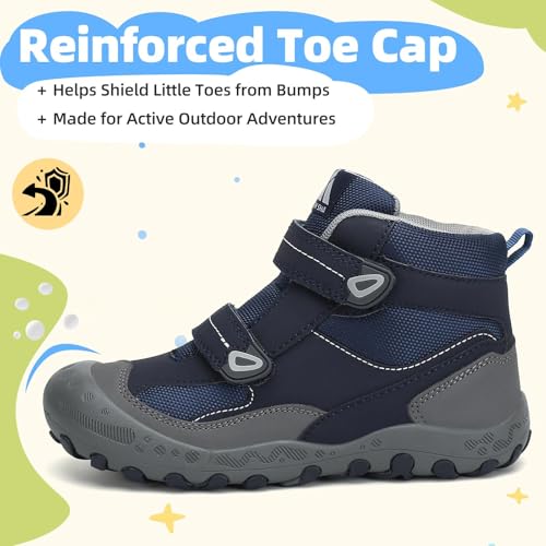 Mishansha Kids Water Resistant Hiking Boots, Boys Girls Anti Collision Anti-Skid Athletic Outdoor Adventure Trekking Shoes - color: Blue/Dark Blue/Gray, size: 1 Little Kid