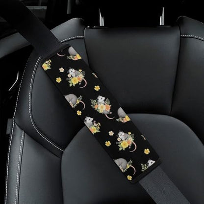 2PCS Breathable Car Seat Belt Pad for Elderly Support, Stroller Pushchair High Chair, Possum Floral Black Seat Belt Cushion, Anti-Slip Pad - color: Pattern 1210