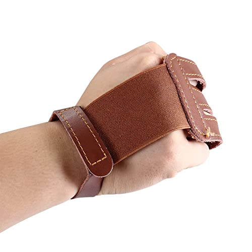 3-Finger Leather Archery Glove, Shooting Finger Guard | Smooth draw feel, reinforced stress zones, lightweight fit, easy on & off, durable wear resistance, fits recurve bow training - color: Brown
