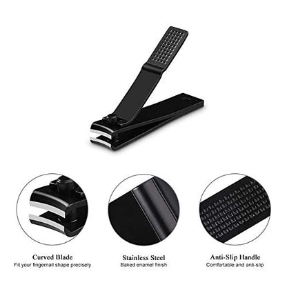 Nail Clippers Set with Visibly Tin Case, Black | Ultra Sharp, Sturdy Fingernail and Toenail Clipper Cutters - color: Black
