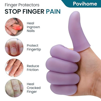 Povihome Finger Cots Protectors - Moisturizing Thumb and Finger Covers - Thickend Version- Elastic Cracked Silicone Finger Sleeves to Protect Cracked, Peel Finger and Other Finger Pain (Purple, 20PCS) - color: Purple, size: Medium (20PCS)