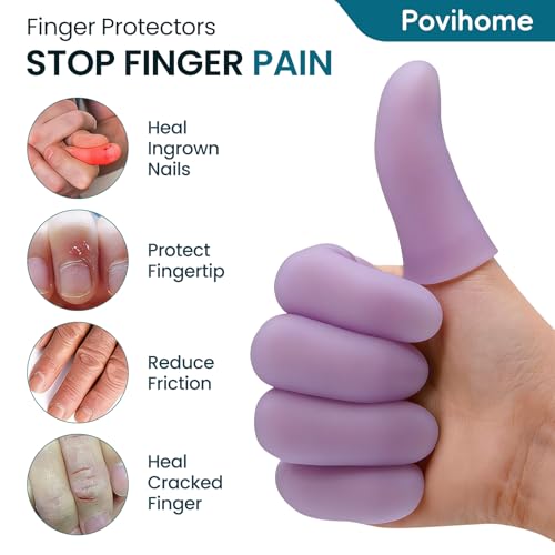 Povihome Finger Cots Protectors - Moisturizing Thumb and Finger Covers - Thickend Version- Elastic Cracked Silicone Finger Sleeves to Protect Cracked, Peel Finger and Other Finger Pain (Purple, 20PCS) - color: Purple, size: Medium (20PCS)