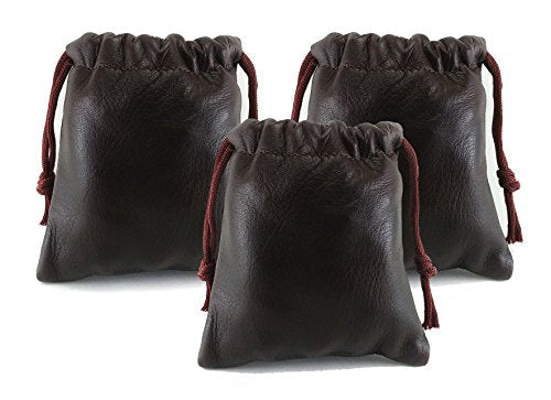 3 Pack Lambskin Leather Drawstrings Pouch: Brown, 11.5cm X 11.5cm… - color: Brown