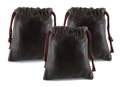 3 Pack Lambskin Leather Drawstrings Pouch: Brown, 11.5cm X 11.5cm… - color: Brown