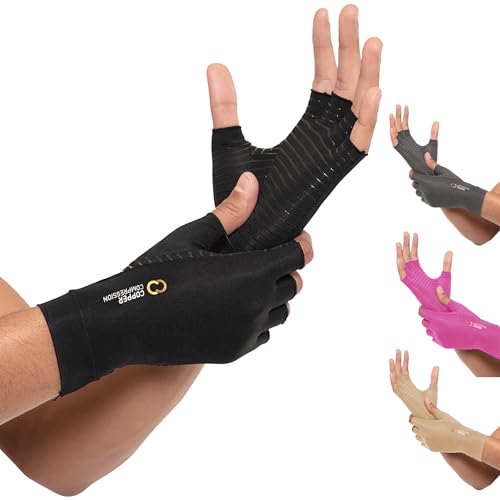 Copper Compression Arthritis Gloves | Fingerless Arthritis Carpal Tunnel Pain Relief for Men & Women | Hand Support Wrist Brace for Neuropathy, Rheumatoid, Tendonitis, Swelling, Crocheting, Typing (S) - color: Black, size: Small (1 Pair)