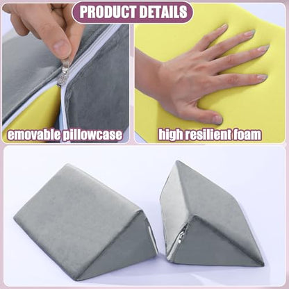 BALAPET 2 Pcs Small Wedge Pillow for Sleeping，Premium Foam Bed Pillow for Side Sleeping,Triangle Wedge Pillow for Leg Elevation,Yoga,Reduce Back Pain(Gray) - color: Gray