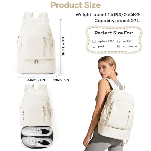 Gym Backpack for Women, Dance Volleyball Backpacks With Shoe Compartment | For Yoga Fitness Beach Hiking Sports - color: Beige