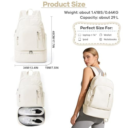 Gym Backpack for Women, Dance Volleyball Backpacks With Shoe Compartment | For Yoga Fitness Beach Hiking Sports - color: Beige