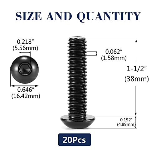3/8-16 x 1-1/2" Button Head Socket Cap Bolts Screws, 20Pcs 304 Stainless Steel 18-8, Allen Hex Drive, Black Oxide by SG TZH(with Hex Spanner) - size: 3/8-16 x 1-1/2"