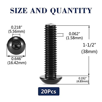 3/8-16 x 1-1/2" Button Head Socket Cap Bolts Screws, 20Pcs 304 Stainless Steel 18-8, Allen Hex Drive, Black Oxide by SG TZH(with Hex Spanner) - size: 3/8-16 x 1-1/2"