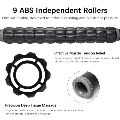 Muscle Roller Massage Roller Stick- Deep Tissue Fascia Blaster for Myofascial Pain Relief, Lymphatic Drainage & Body Sculpting, Handheld Physical Therapy & Recovery Tool (Gray black-18 inch) - color: Grey Black