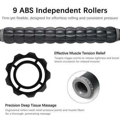 Muscle Roller Massage Roller Stick- Deep Tissue Fascia Blaster for Myofascial Pain Relief, Lymphatic Drainage & Body Sculpting, Handheld Physical Therapy & Recovery Tool (Gray black-18 inch) - color: Grey Black