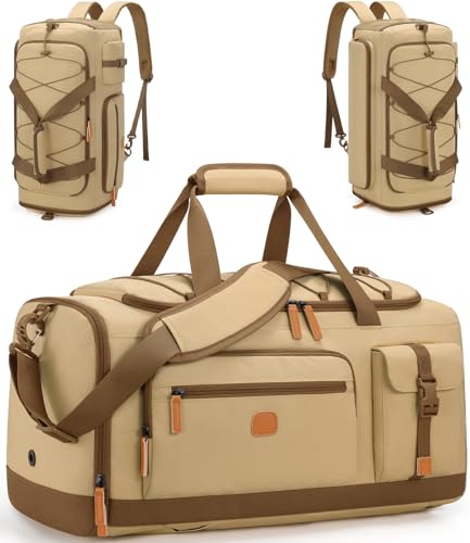 Gym Bag for Men and Women with Shoe & Laptop Compartment Sport Duffle Bag | 3-in-1 Anti-Theft Carry On Backpack Duffel Bag for Airplane, Workout, Overnight, Travel, Weekender, 35L - color: Khaki