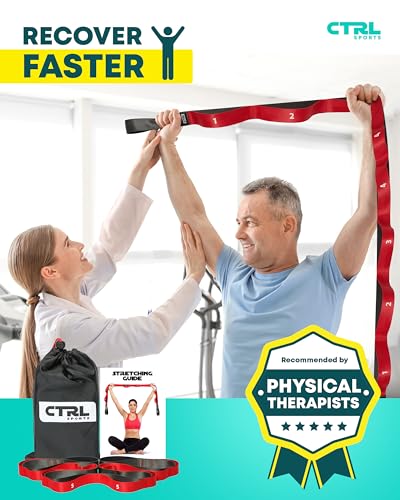 Stretching Strap with Loops - Non Elastic Stretch Band for Physical Therapy, Yoga Strap for Stretching Equipment, Stretch Bands for Exercise and Flexibility - Fascia, Hamstring and Leg Stretcher Belt