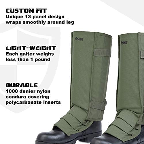 Razer Snake Gaiters for Hiking, Hunting - Snake Bite Protection Guards for Legs with Carry Bag, Heavy Duty, Adjustable Lightweight Flexible Design fits Men, Women - Lab Tested in USA