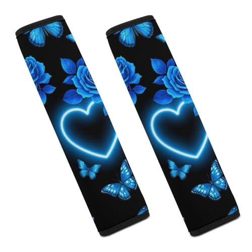 2 Piece Butterfly Blue Rose Car Seat Belt Pad Breathable Seat Belt Cushion for Child, Stroller Pushchair High Chair, Easy Install (No Tool) - color: Pattern 1164