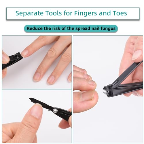 firiKer 2PCS Nail Clippers Set, Heavy Duty Black Matte Stainless Steel Nail Clipper with Nail File, Ultra Sharp Fingernail and Toenail Clipper Cutters,Clipper Tools for Men & Women - color: Black