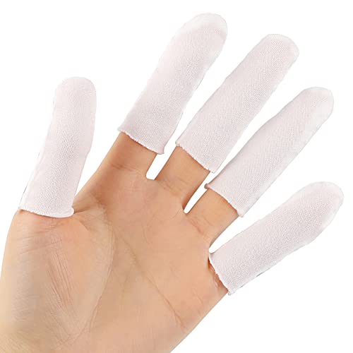 100 Pieces Cotton Finger Cots,Cloth Finger Cots Finger Toe Sleeves Fingertips Protective Cover Thumb Protector Comfortable and Breathable, Absorb Sweat (White)