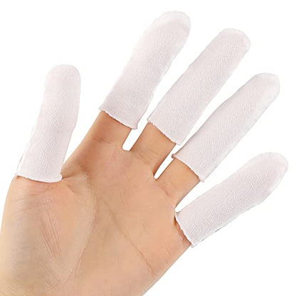 100 Pieces Cotton Finger Cots,Cloth Finger Cots Finger Toe Sleeves Fingertips Protective Cover Thumb Protector Comfortable and Breathable, Absorb Sweat (White)