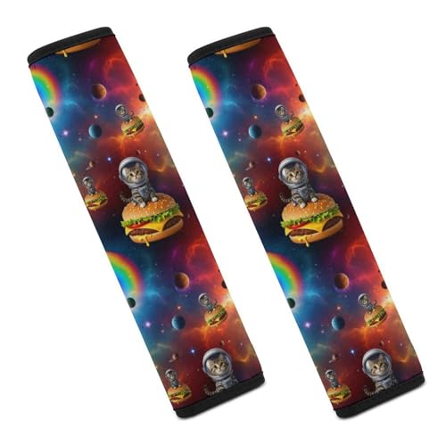 2 Piece Soft Padded Car Seat Belt Pad for Elderly Support, Stroller Pushchair High Chair, Space Astronaut Galaxy Hamburger Cat Shoulder Harness Cover, Shock Absorption - color: Pattern 551