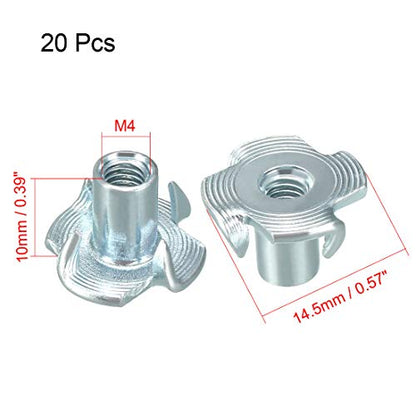 M4 4 Pronged Tee Nut T-Nut for Table Legs Rock Climbing Wall Woodwork Holds Wood Cabinetry 20pcs