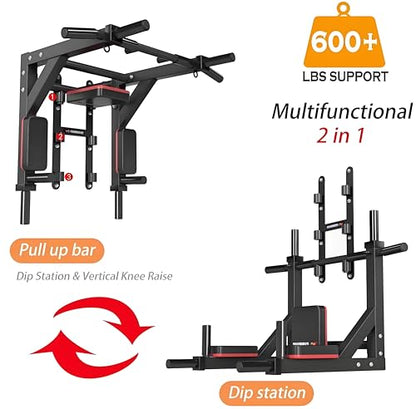 HAKENO Multifunctional Wall Mounted Pull Up Bar/Chin Up bar,Dip Station for Indoor Home Gym Workout,Power Tower Set Gym Equipment 800LBS