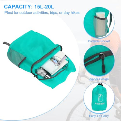 Hiking Backpack, 15L-20L Packable Lightweight Backpack Daypack Small Foldable Outdoor Camping Cycling Backpacking Shoulder Bag, Lake Blue
