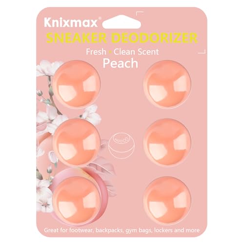 Knixmax Shoe Deodorizer Balls, Odor Eater Ball for Sneakers Boots Mules, Air Fresheners for Gym Gear Bags Lockers, Peach scent, Pack of 6, Pink - color: 4. Pink: Peach