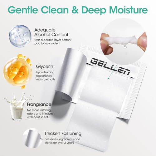 GELLEN Nail Cleanser Pads, 100 Pack Alcohol Prep Pads Individually Wrapped | Nail Cleanser Wipes Remove Tacky Residue, Lint-free Glossy Wipes for Acrylic/Builder/Gel Polish Travel for Perfect Manicure - size: 100PCS