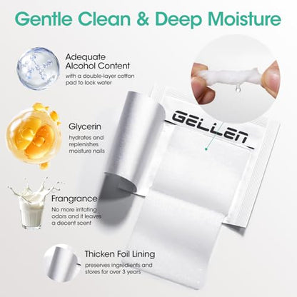 GELLEN Nail Cleanser Pads, 400 Pack Alcohol Prep Pads Individually Wrapped | Nail Cleanser Wipes Remove Tacky Residue, Lint-free Glossy Wipes for Acrylic/Builder/Gel Polish Travel for Perfect Manicure - size: 400PCS