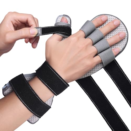 DrFinger Stroke Hand Brace Splint for Straightening Fingers with 5 Fingers Resting Support,Prevent Fingers Curling, Dupuytren's Contractures, Hand Spasms, Fit Right & Left, Men & Women - M - color: Grey, size: M