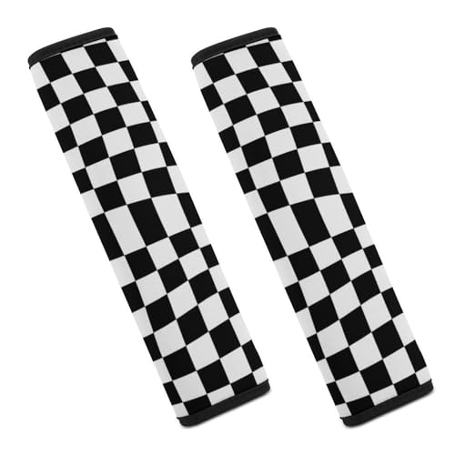Universal Soft and Comfortable Car Seat Belt Pad for Adult Use, Most Cars, 1 Pair Black and White Checkered Racing Flags Automotive Seat Belt Protector Shock Absorption - color: Pattern 1181